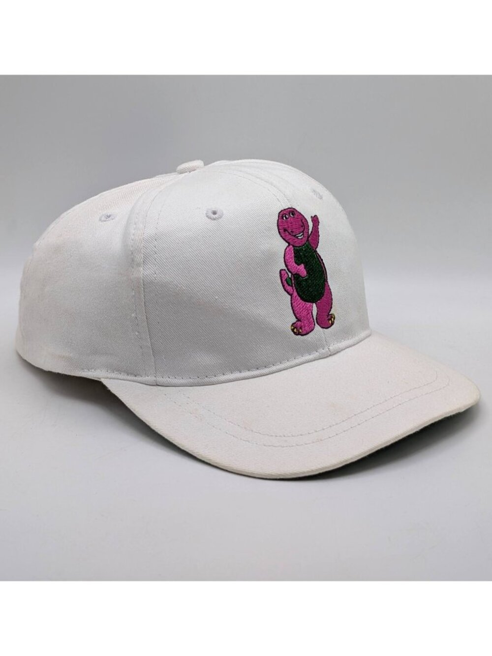 Barney & Friends Big Surprise White Hat 90s Snapback Youth Size Kids TV Tour Cap